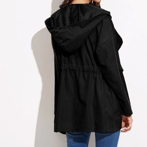 Black drawstring hooded fall Coat
